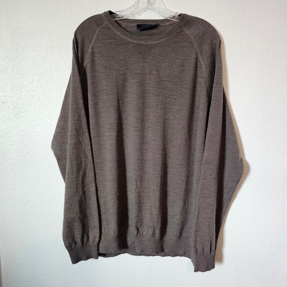 Kinross Mens XXL Extra Fine Merino Wool Crewneck Sweater Taupe Brown Raglan
